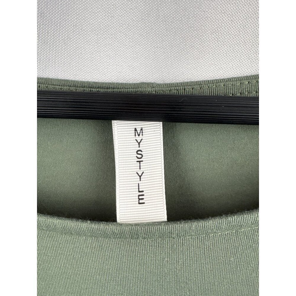 Women’s Mystyle Size 2 Army Green Short Sleeve Shirt with Tieknot - Picture 4 of 5